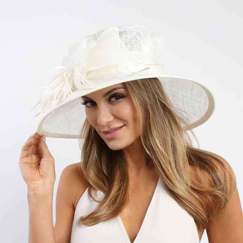 Sinamay Big Brim Derby Hat with Feather Flower Dress Hat Something Special LA    