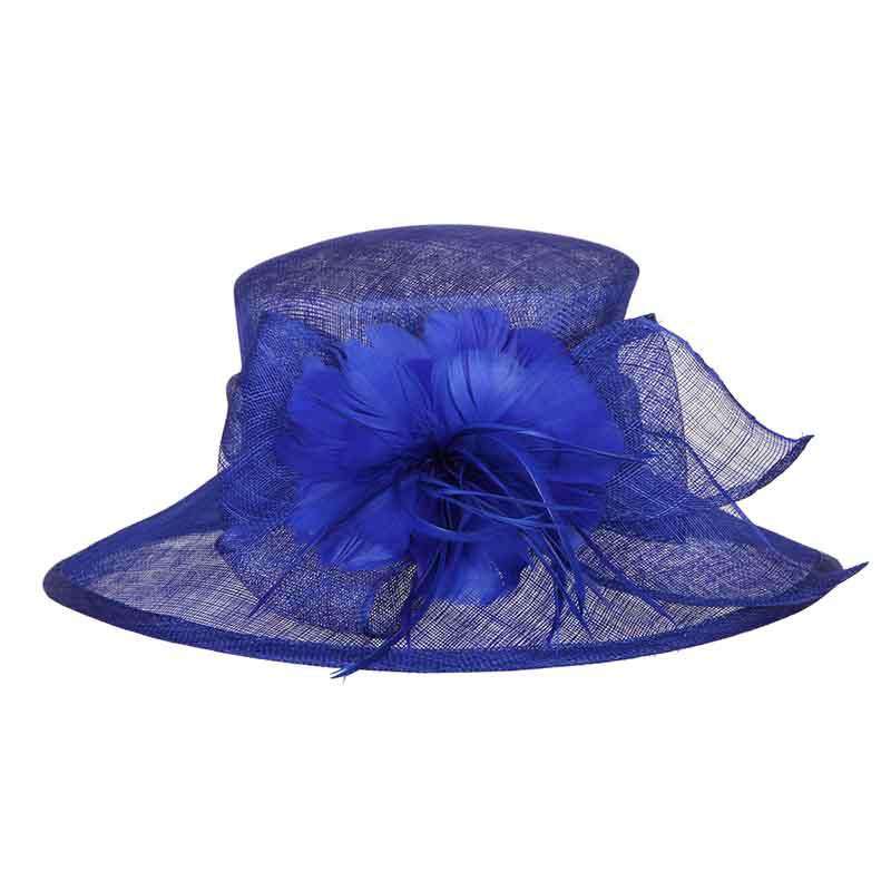 Sinamay Big Brim Derby Hat with Feather Flower Dress Hat Something Special LA HTS2076RB Royal Blue  
