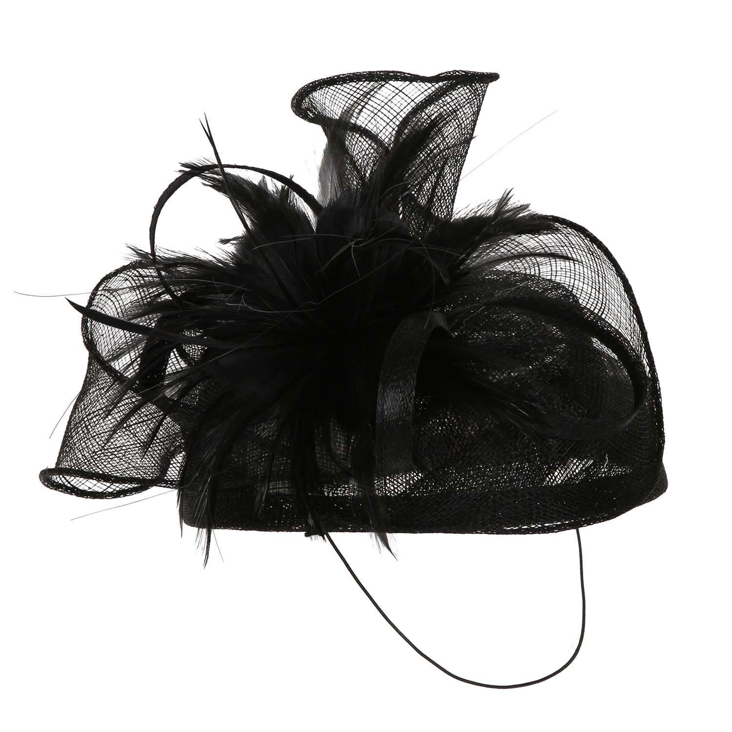 Sinamay Pillbox Hat with Feather Flower Fascinator Something Special LA HTS2077BK Black  