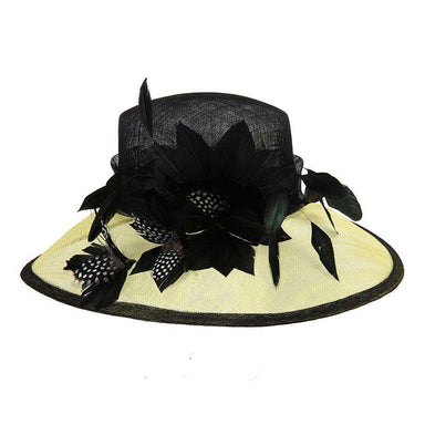 Dotted Feather Flower Two Tone Sinamay Dress Hat Dress Hat Something Special LA HTS2127YW Yellow  