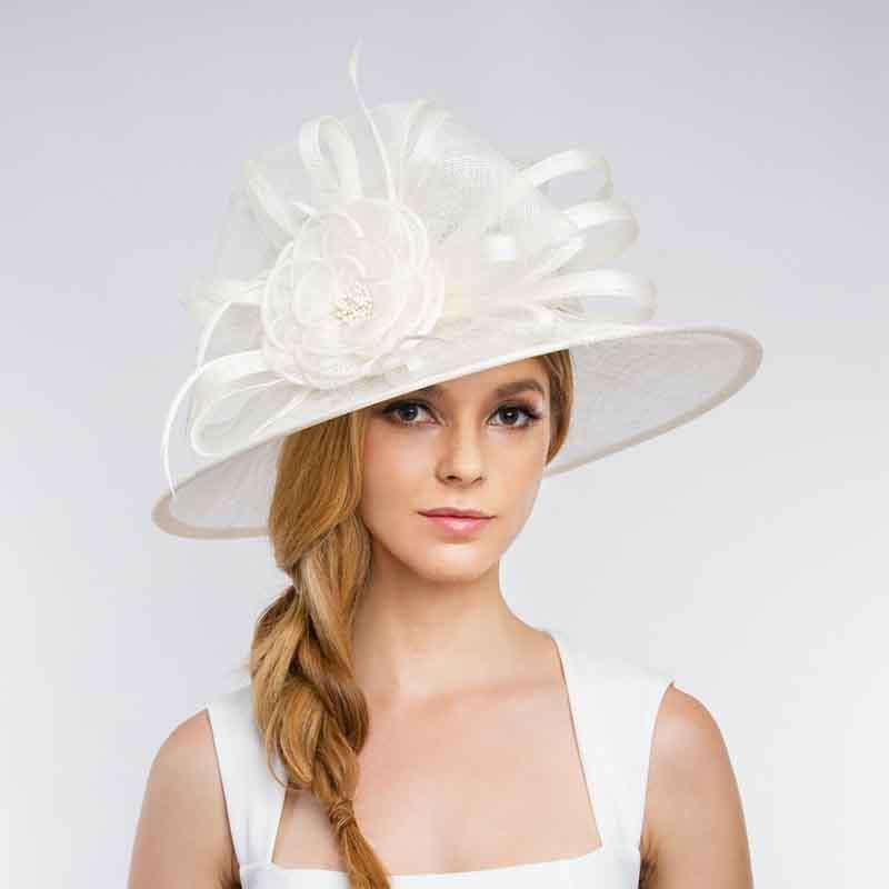 Medium Sinamay Hat with Large Loopy Floral Center Dress Hat Something Special LA    