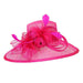 Oval Sinamay Dress Hat with Feather Flowers - Sophia Collection Dress Hat Something Special LA hts2131fc Fuchsia  