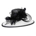 Oval Sinamay Dress Hat with Feather Flowers - Sophia Collection Dress Hat Something Special LA hts2131bw Black and White  