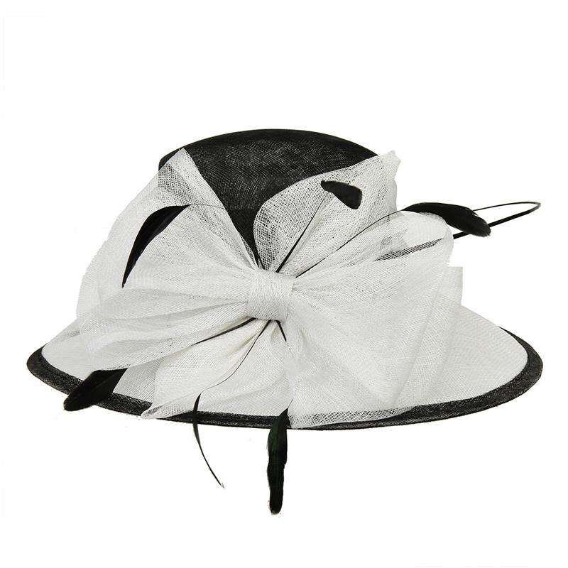 Large Sinamay Bow Two Tone Dress Hat - Something Special Hat Collecion Dress Hat Something Special LA HTS2132WH White / Black  