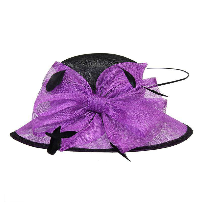 Large Sinamay Bow Two Tone Dress Hat - Something Special Hat Collecion Dress Hat Something Special LA HTS2132PP Purple / Black  