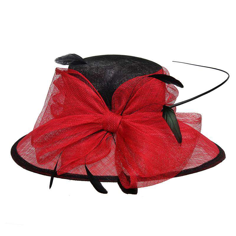 Large Sinamay Bow Two Tone Dress Hat - Something Special Hat Collecion Dress Hat Something Special LA HTS2132RD Red / Black  