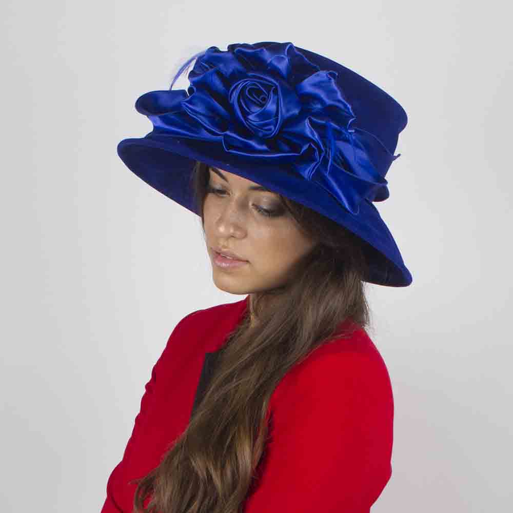 Velvet Hat with Satin Rose Accent - Something Special Cloche Something Special LA    