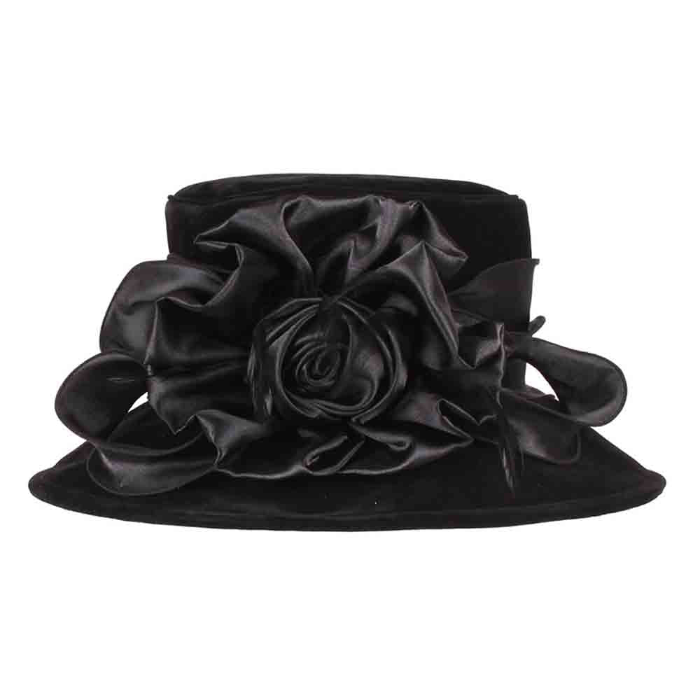 Velvet Hat with Satin Rose Accent - Something Special Cloche Something Special LA HTV1307bk Black  