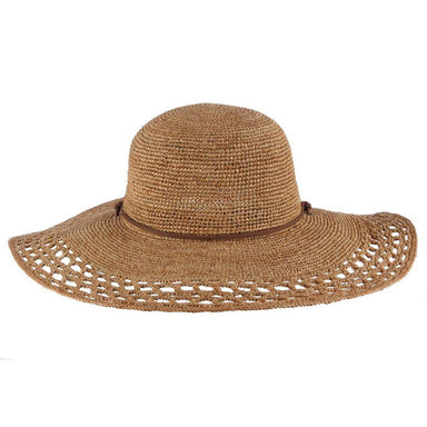 Hand Crocheted Raffia Wide Brim Sun Hat with Chin Cord - Scala Hats Wide Brim Sun Hat Scala Hats LR758OS Tea  