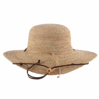 Hand Crocheted Raffia Sun Hat with Leather Chin Cord - Scala Collection Wide Brim Sun Hat Scala Hats    