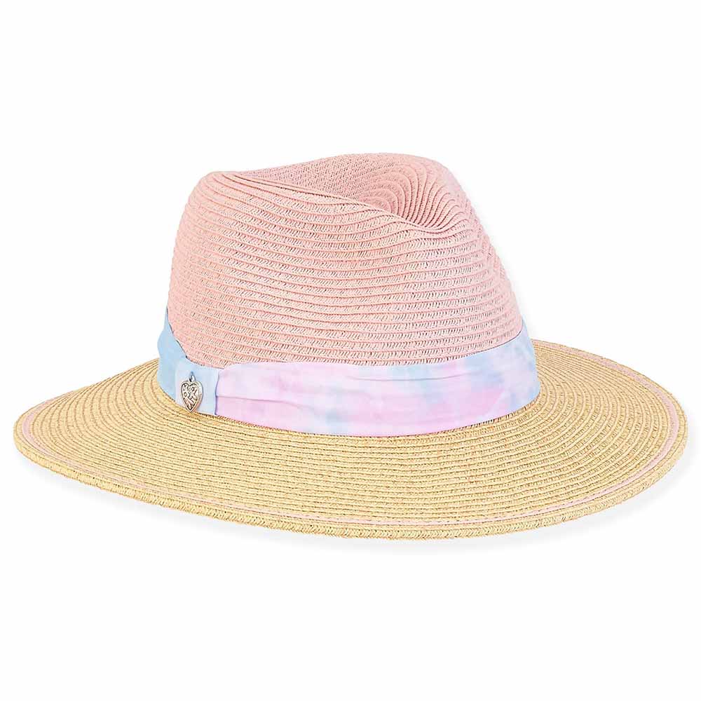 Hazel Tie Dye Band Straw Safari Hat for Petites - Sunny Dayz™ Safari Hat Sun N Sand Hats HK465 Natural Small (54 cm) 