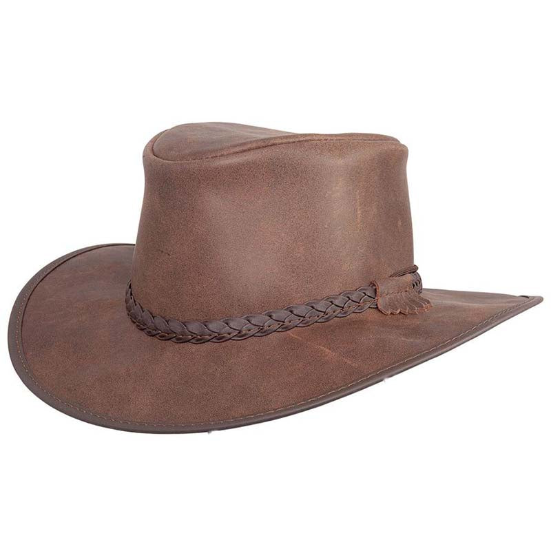 Head'n Home Crusher Outback Leather Hat up to 3XL- Bomber Brown Safari Hat Head'N'Home Hats crusherBBML Brown Small