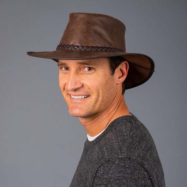 Head'n Home Crusher Outback Leather Hat up to 3XL- Bomber Brown Safari Hat Head'N'Home Hats