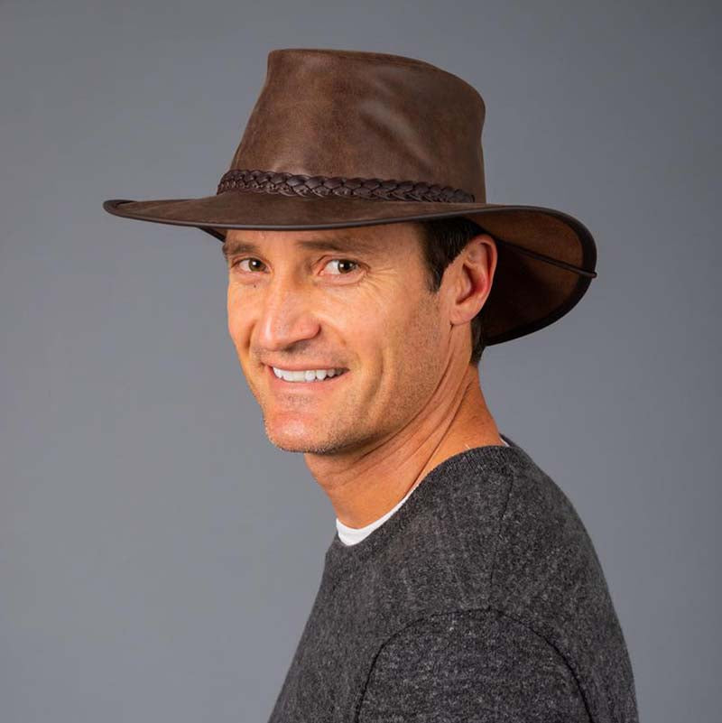 Head'n Home Crusher Outback Leather Hat up to 3XL- Bomber Brown Safari Hat Head'N'Home Hats
