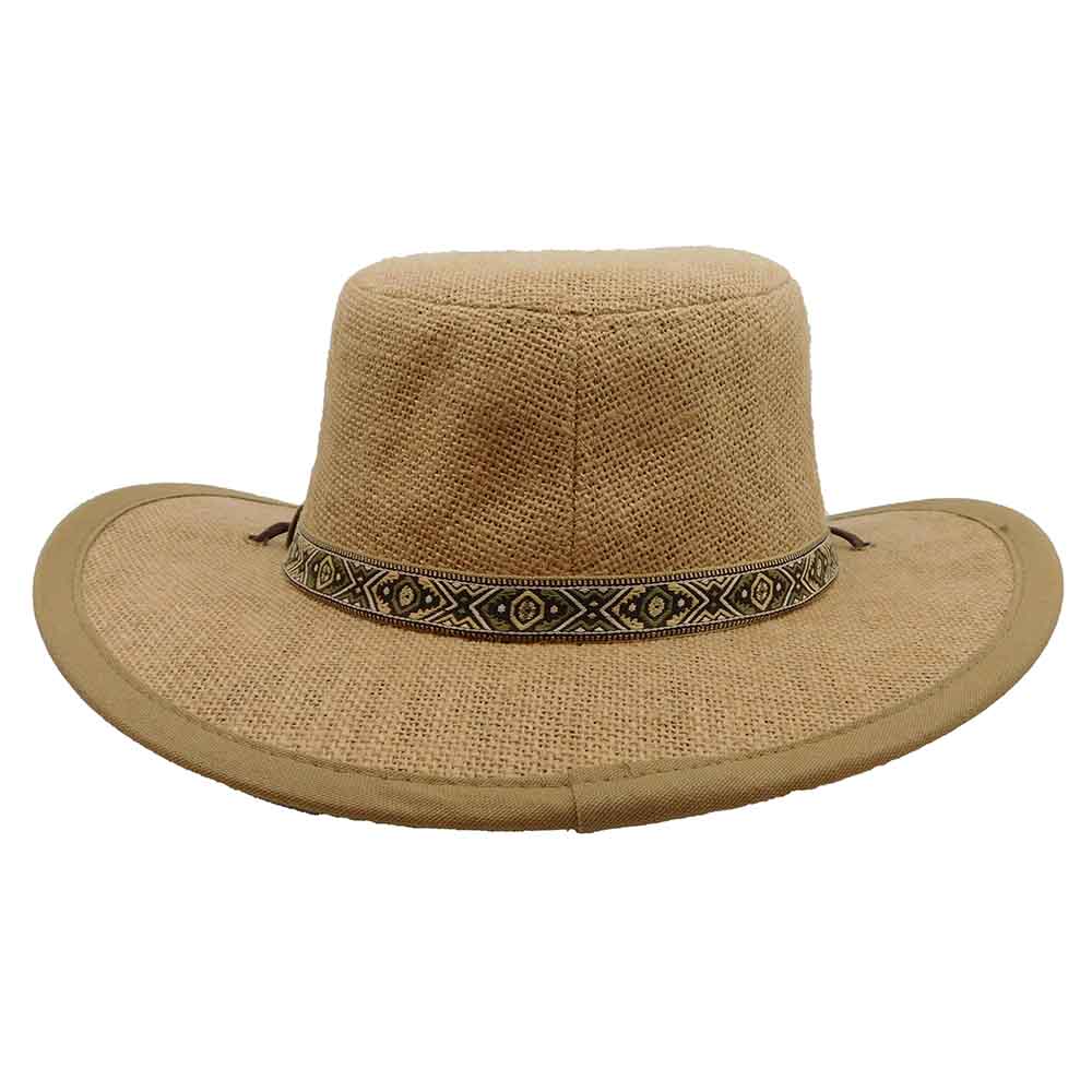 Tan Straw Hat w/Vintage Americana Hat Band