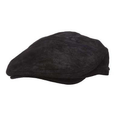 Hood Suede Leather Flat Cap with Perforated Sides - Stetson Hat Flat Cap Stetson Hats STW297BLK2 Black Medium 