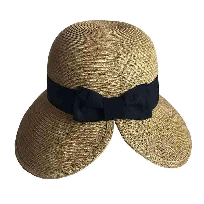 Butterfly Split Brim Sun Hat with Black Ribbon Band - Boardwalk Style Wide Brim Hat Boardwalk Style Hats da1741tt Toast  Tweed Medium (57 cm) 