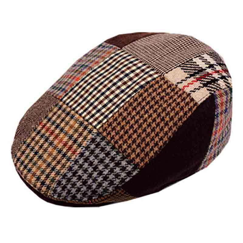 Patch Work Wool Flat Ivy Cap with Quilted Lining - Epoch Wool Hat Flat Cap Epoch Hats iv1655m Brown M (22 3/8") 