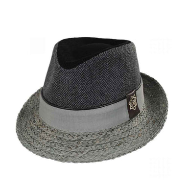 Journey Herringbone Fedora with Raffia Brim - Carlos Santana Hats Fedora Hat Santana Hats SAN384 Grey Medium (57 cm) 