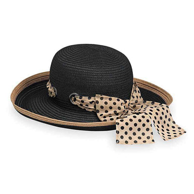 Julia Up Brim Hat with Polka Dot Chiffon Band - Wallaroo Hats Kettle Brim Hat Wallaroo Hats JULBK Black M/L (58.5 cm) 