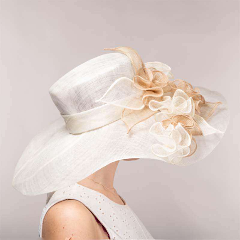 Flower String Wide Brim Ivory and Tan Sinamay Dress Hat - KaKyCO ...