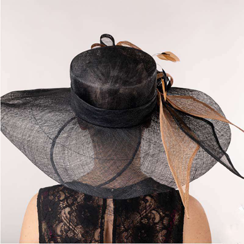 Black and Tan Long Bow Wide Brim Derby Hat - KaKyCO  display picture 2