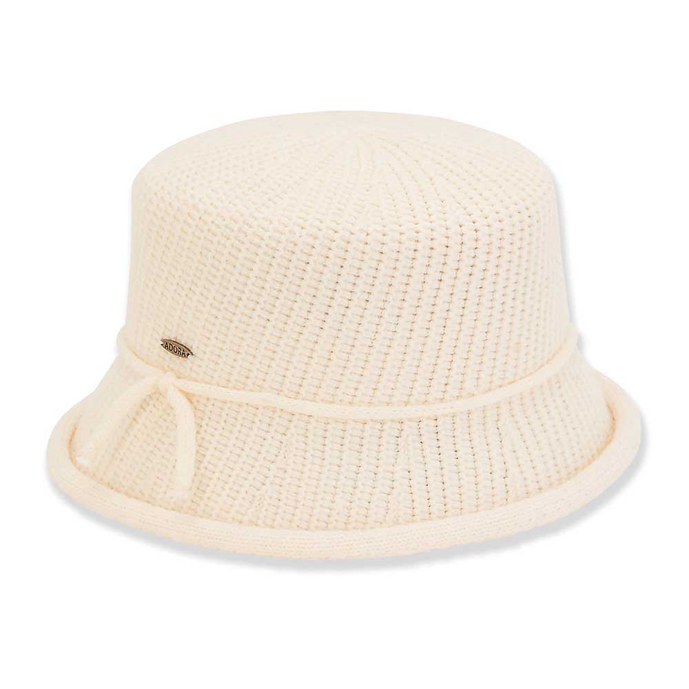 Knit Bucket Hat with Curled Brim - Adora® Wool Hats Cloche Adora Hats AD1349A Ivory Medium (57.5 cm) 