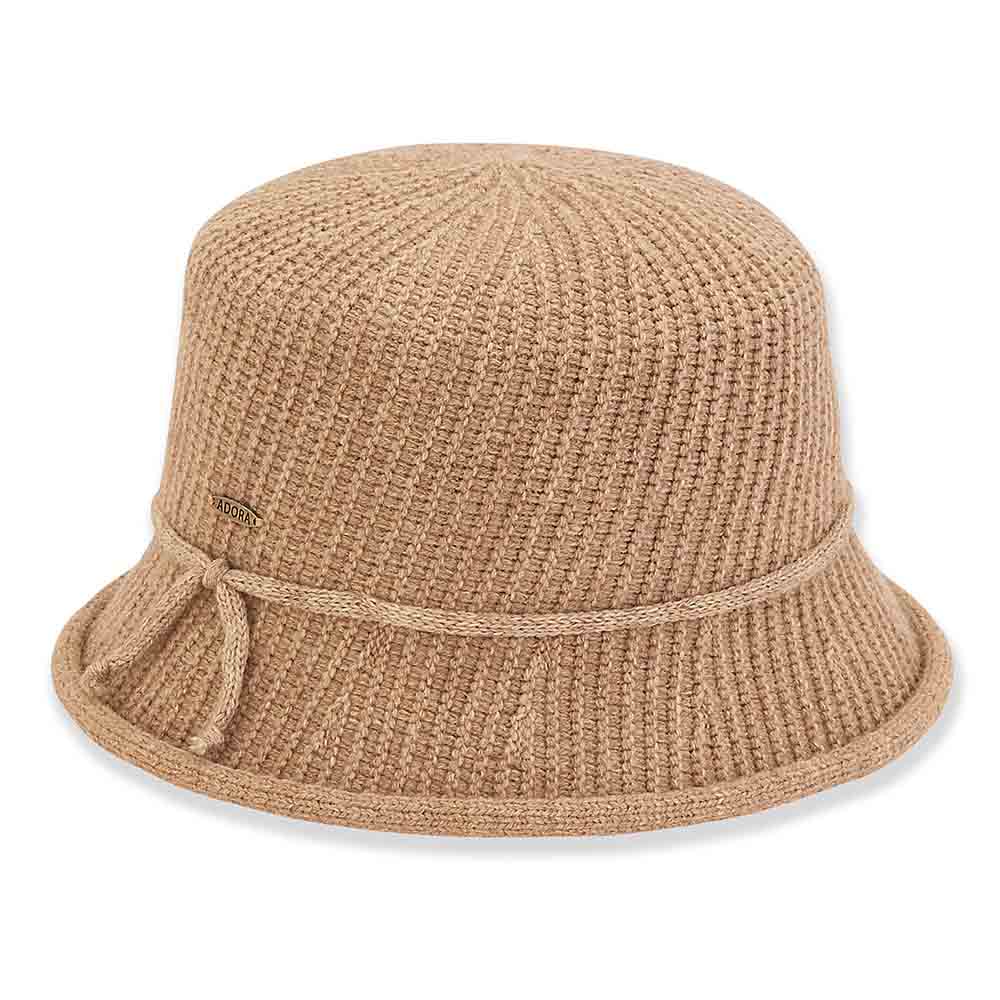 Knit Bucket Hat with Curled Brim - Adora® Wool Hats Cloche Adora Hats AD1349B Tan Medium (57.5 cm) 