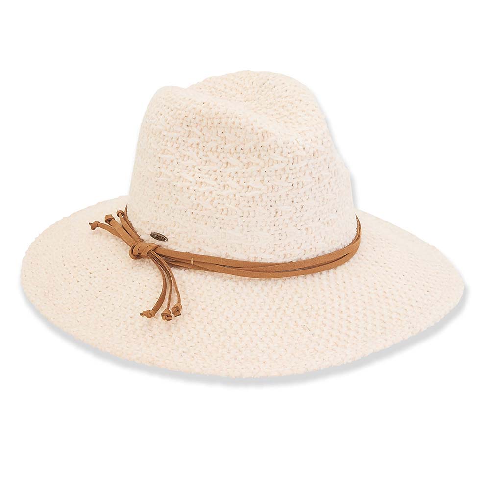 Knit Chenille Safari Hat with Faux Suede Band - Adora® Hats Safari Hat Adora Hats AD1354B Ivory M/L (58 cm) 