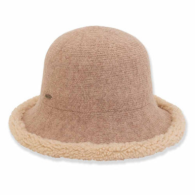 Knit Cloche with Berber Trim - Adora® Wool Hat Cloche Adora Hats AD1337B Tan M/L (57-58 cm) 