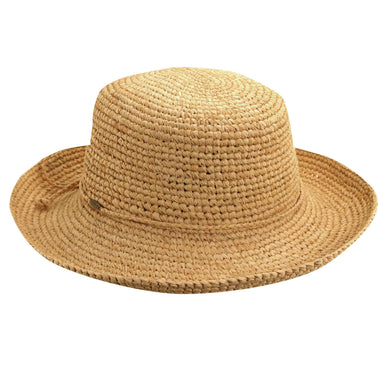 Petite Crocheted Raffia Kettle Brim - Scala Hats Kettle Brim Hat Scala Hats L551P Natural Small (56 cm) 