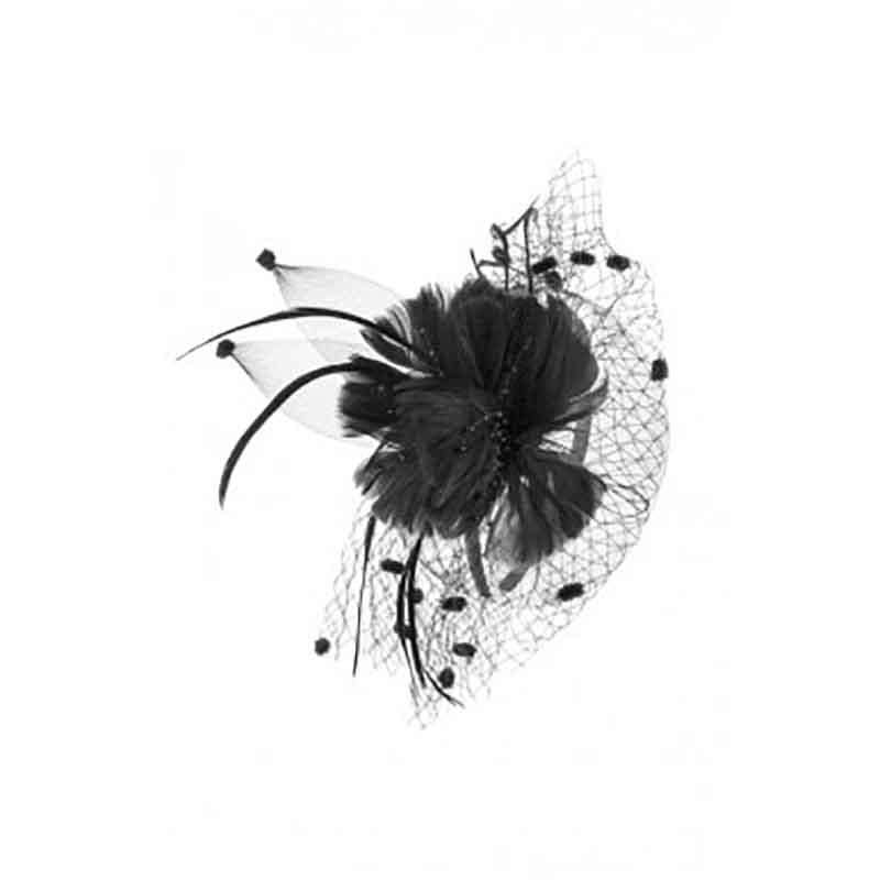 Feather Flower Fascinator with Dotted Netting, Fascinator - SetarTrading Hats 