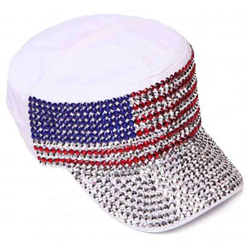 Studded USA Flag Cadet Cap - Red, White and Blue Collection Cap Something Special Hat lb7502wh White Medium (57 cm) 