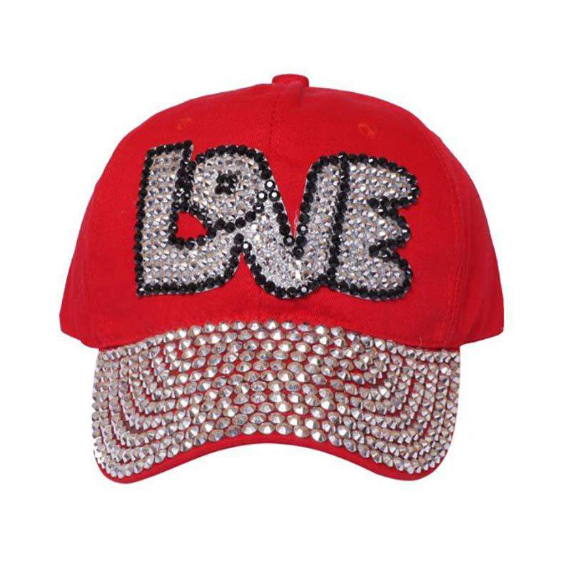 LOVE Bedazzled Studded Baseball Cap Cap Something Special Hat LB7589RD Red  