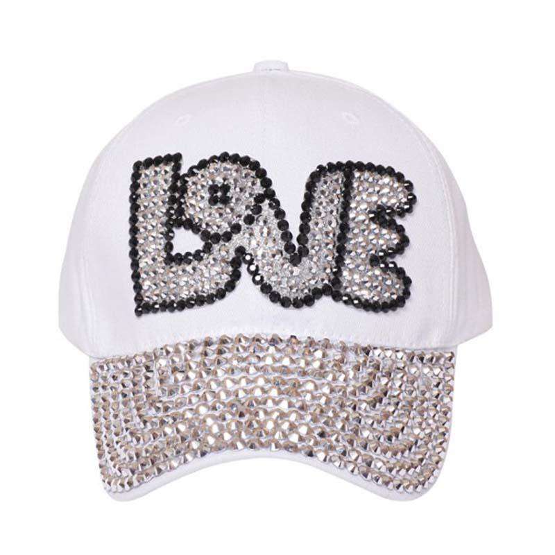 LOVE Bedazzled Studded Baseball Cap Cap Something Special Hat LB7589WH White  