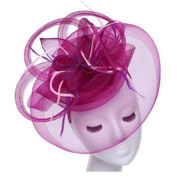 Large Loopy Mesh and Feather Fascinator Fascinator Something Special Hat Flb7607PM Plum  