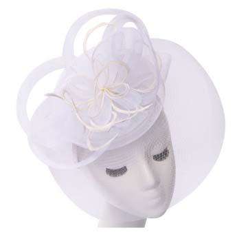 Large Loopy Mesh and Feather Fascinator Fascinator Something Special Hat Flb7607WH White  