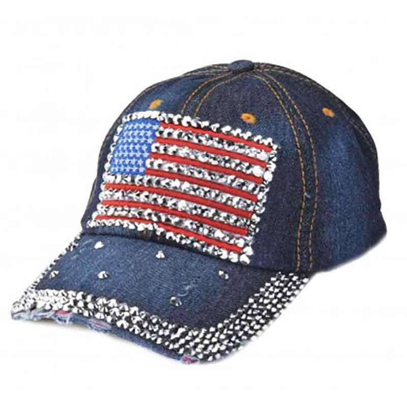 Studded Bill USA Baseball Cap - Red, White and Blue Collection Cap Something Special Hat LB7628DD Dark Denim  