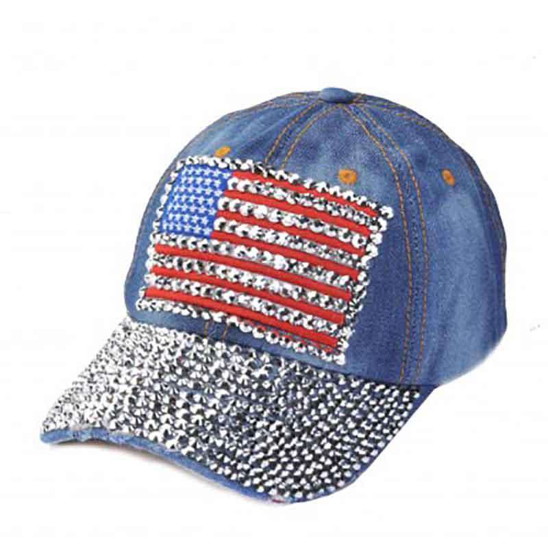 Studded Bill USA Baseball Cap - Red, White and Blue Collection Cap Something Special Hat LB7628LD Light Denim  