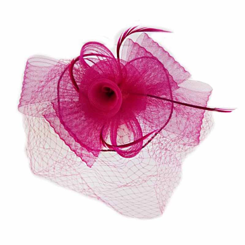 Pleated Bow Fascinator with Netting Veil Fascinator Something Special Hat lb7714PP Purple  