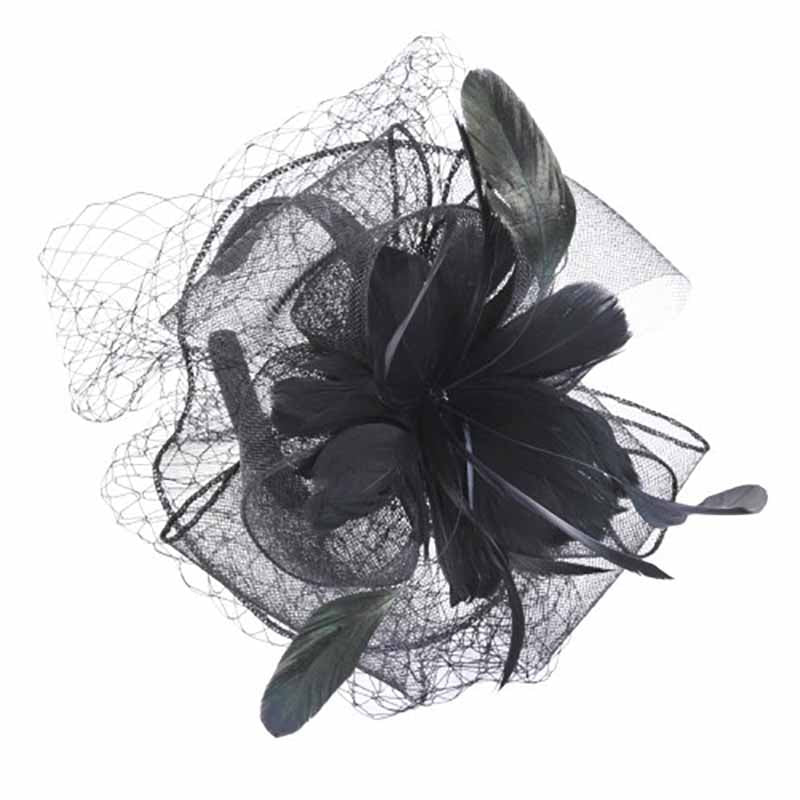 Feather Flower Fascinator with Netting Veil Fascinator Something Special Hat lb7719BK Black  