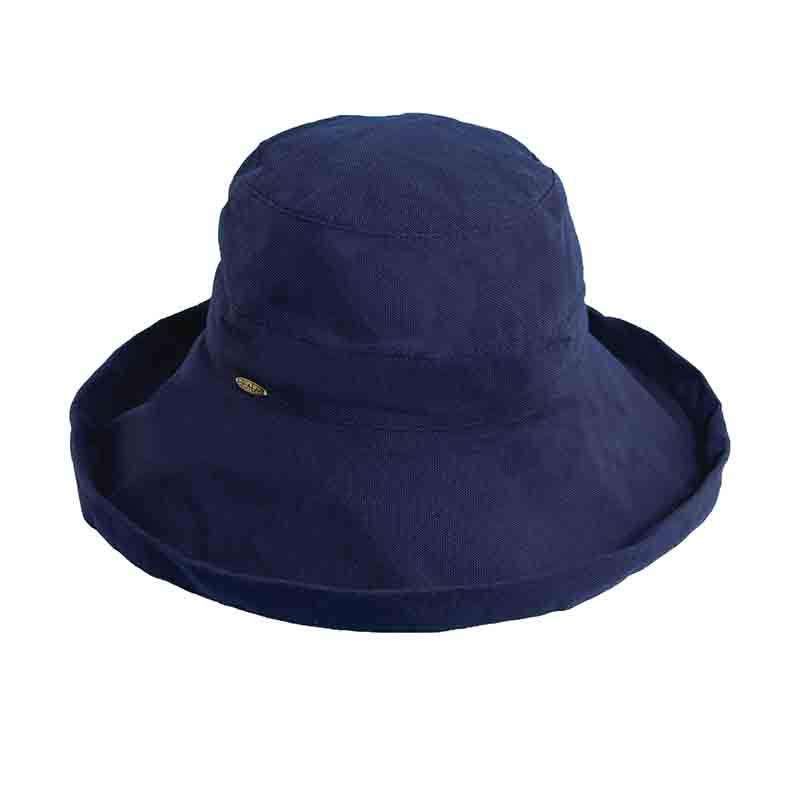 Cotton Up Turned Large Brim Sun Hat - Scala Hats for Women Kettle Brim Hat Scala Hats LC399-NAVY Navy M/L (57 - 58 cm) 