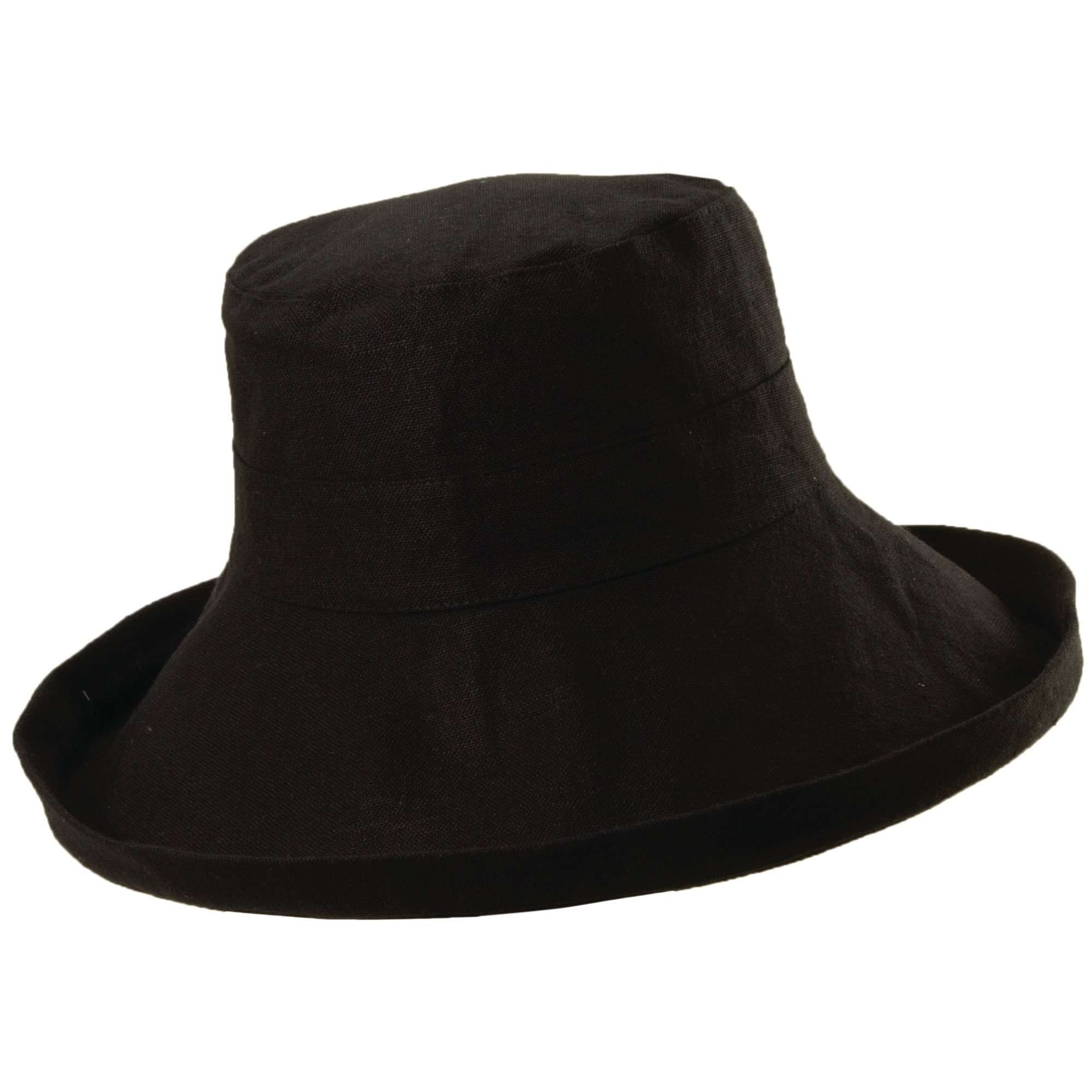 Up Turned Brim Linen Sun Hat in Neutral Colors - Tropical Trends Kettle Brim Hat Dorfman Hat Co. lc635BK Black  