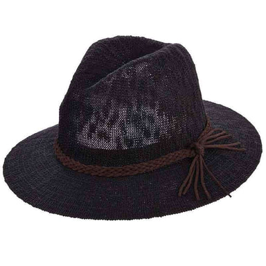 Knit Safari Hat with Braided Suede Band - Scala Pronto Hat Safari Hat Scala Hats lc767bk Black  