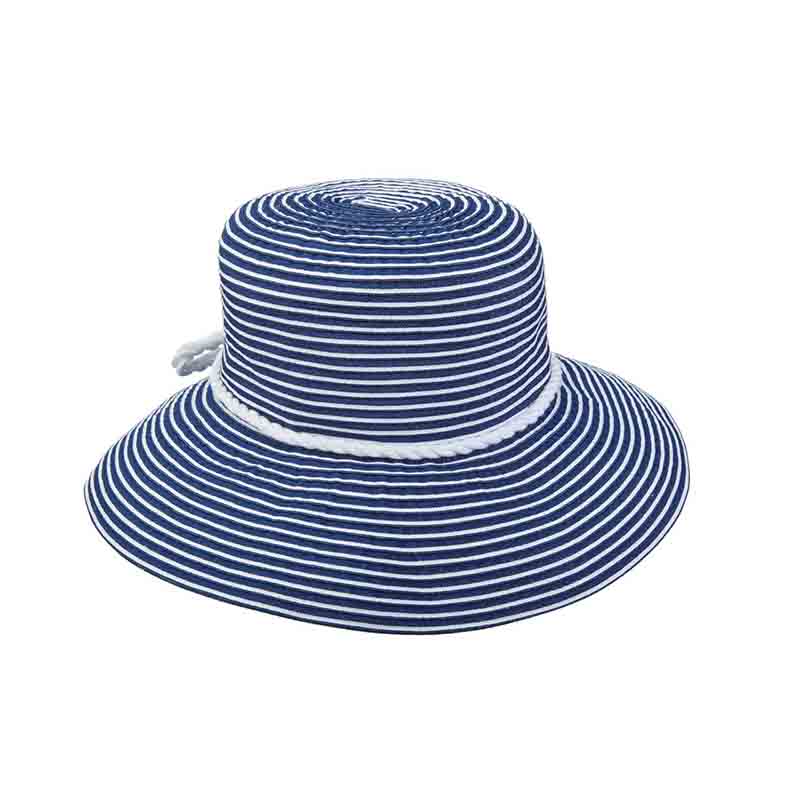 Nautical Striped Ribbon Summer Hat - Scala Collezione Wide Brim Hat Scala Hats lc Blue  