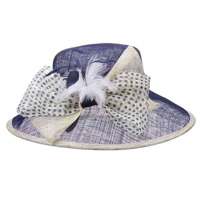Polka Dot Bow Sinamay Big Brim Hat - Scala Collezione Dress Hat Scala Hats ld56NV Navy and Ivory  