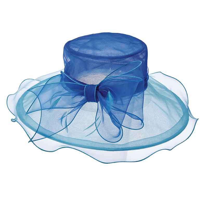 Two Tone Sheer Organza Hat with Large Bow - Scala Collezione Dress Hat Scala Hats LD84CB Cobalt  
