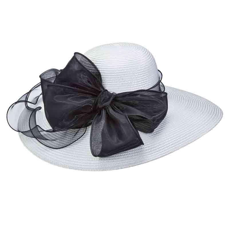 Capeline Hat with Large Organza Bow - Scala Hats Dress Hat Scala Hats ld85wh White  