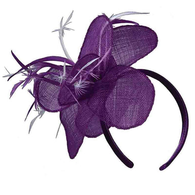 Sinamay Flower Fascinator with Feathers - Scala Collezione Fascinator Scala Hats LDF33PP Purple  