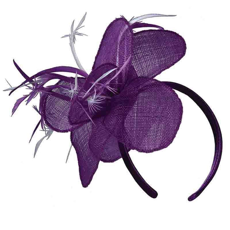 Distinctive Hats Sinamay Loops and Feathers in Purple 21207PUR main image 1